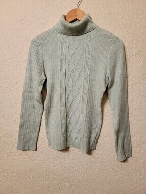 New York & Company Mint Green Cable Knit Turtleneck Sweater Sz S
